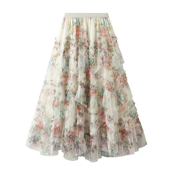 Michellecmm Women Floral Skirt Irregular Flowy A-line Midi Skirt for Travel