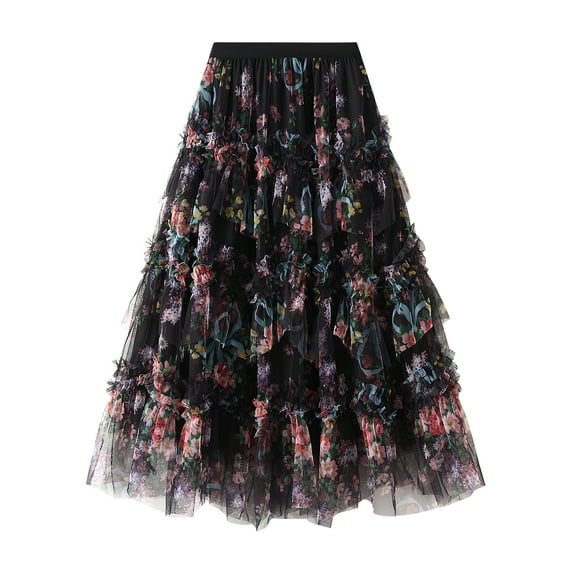Michellecmm Women Floral Skirt Irregular Flowy A-line Midi Skirt for Travel
