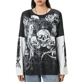 Argulvti Grunge Graphic Long Sleeve Y2k Goth Emo Baggy T