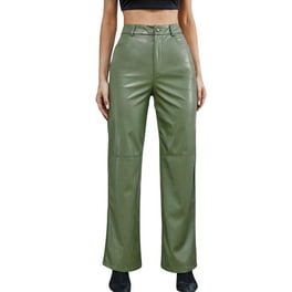 Diconna Women Faux Leather Pants Solid Color Pu High Waist