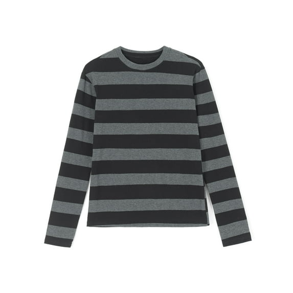 Michellecmm Women Knit Basic Shirt Autumn Casual Grey Black Striped Long Sleeve Round Neck Tops Club Streetwear