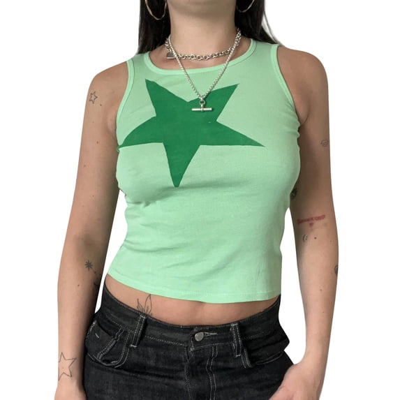 Michellecmm Women Knit Tank Tops Sleeveless Crewneck Star Print Vest Tops