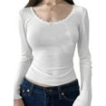 thumbnail image 1 of Michellecmm Women Knitting Shirt, Long Sleeve Scoop Neck Casual Shirt Party Street Solid Color Tops, S-M-L, 1 of 3