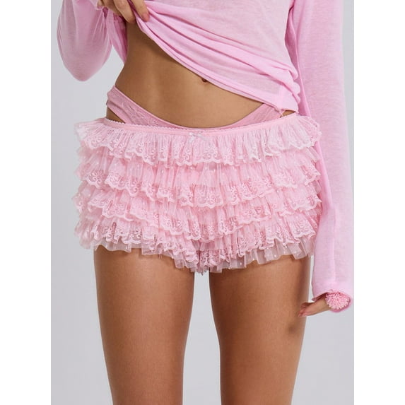 Michellecmm Women Lace Bloomers Shorts Summer Layered Ruffles Elastic Short Pants