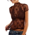 thumbnail image 1 of Michellecmm Women Lace Top, Crew Neck Short Sleeve See-through Summer Sheer T-shirt Clubwear, 1 of 3