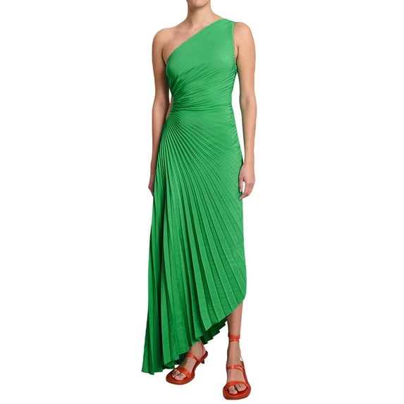 Michellecmm Women Long Dress, One-shoulder Pleated Hollowed Irregular Dress