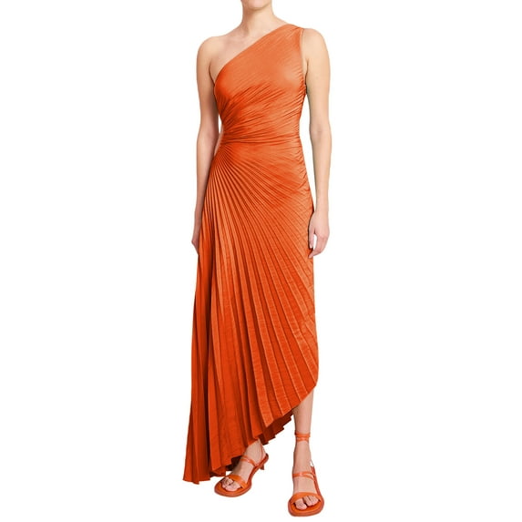 Michellecmm Women Long Dress, One-shoulder Pleated Hollowed Irregular Dress
