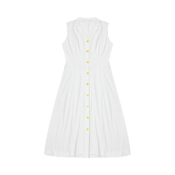 Michellecmm Women Long Dress, Sleeveless Button-down Summer A-line Dress