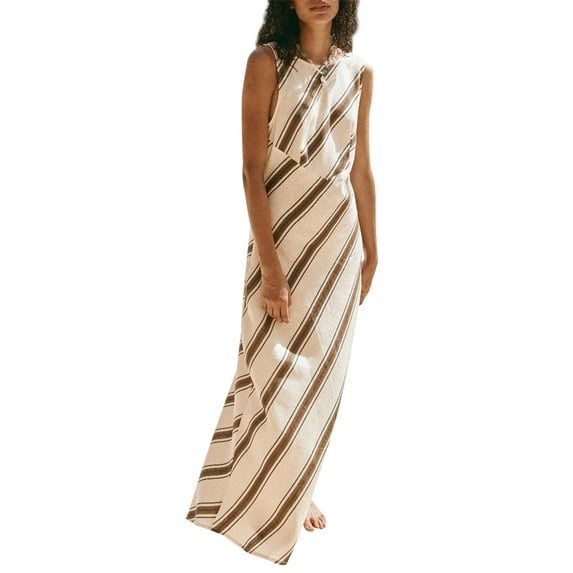 Michellecmm Women Long Dress Sleeveless Crew Neck Backless Flower Print Tank Dress