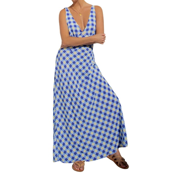 Michellecmm Women Long Dress, Sleeveless V Neck Backless Flower Patchwork Dress