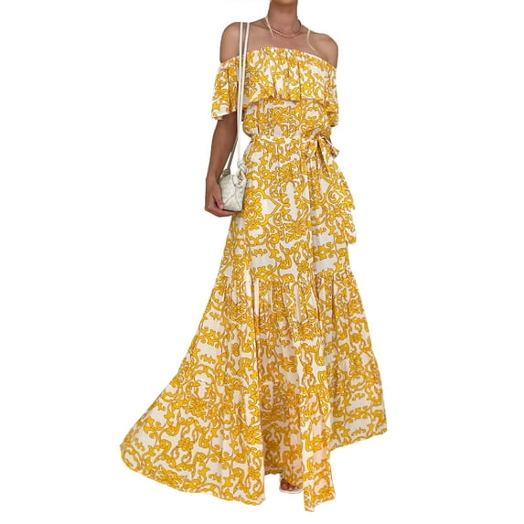 Michellecmm Women Long Dresses Off Shoulder Off Shoulder Floral Summer Dress
