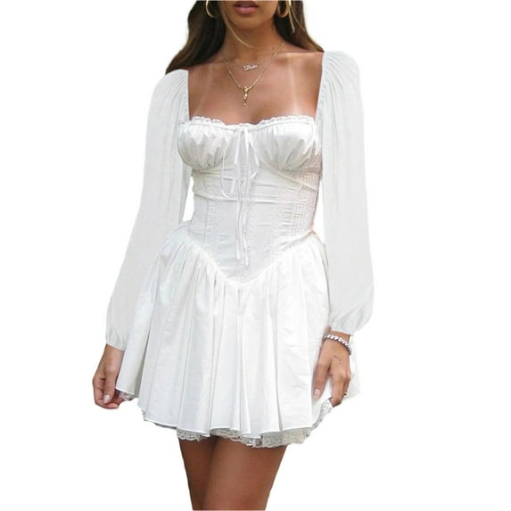 Michellecmm  Women Long Sleeve Corset Dress Casual Solid Color Party Mini Dress