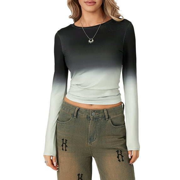 Michellecmm Women Long Sleeve T-Shirts Solid Color Crew Neck Casual Shirts