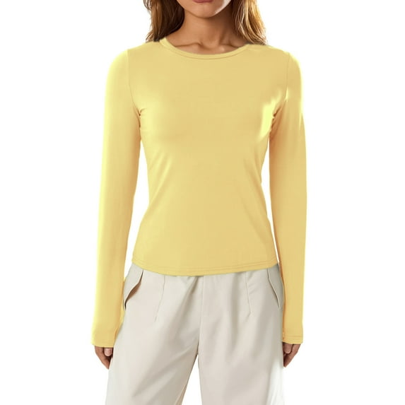 Michellecmm Women Long Sleeve T-Shirts Solid Color Crew Neck Casual Shirts