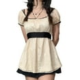 thumbnail image 1 of Michellecmm Women Long Tops, Patchwork Short Sleeve A-line Shirt Vintage Girl Lace Holiday Streetwear, 1 of 10
