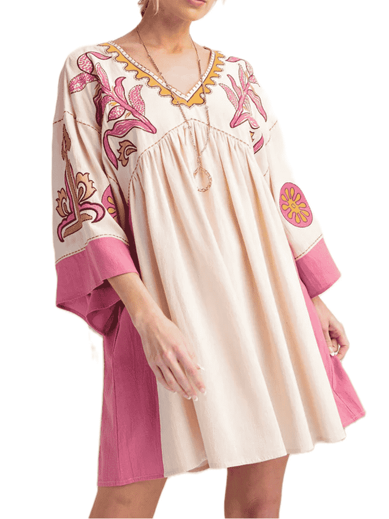3/4 Sleeve Bell Sleeve Print Mini Vintage Vacation Dresses 3/4 Sleeve Bell Sleeve Print Mini Vintage Vacation Dresses