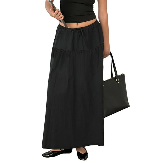 Michellecmm Women Loose A-Line Skirt Solid Color Casual Summer Elastic Drawstring Skirt for Beaches Club Streetwear