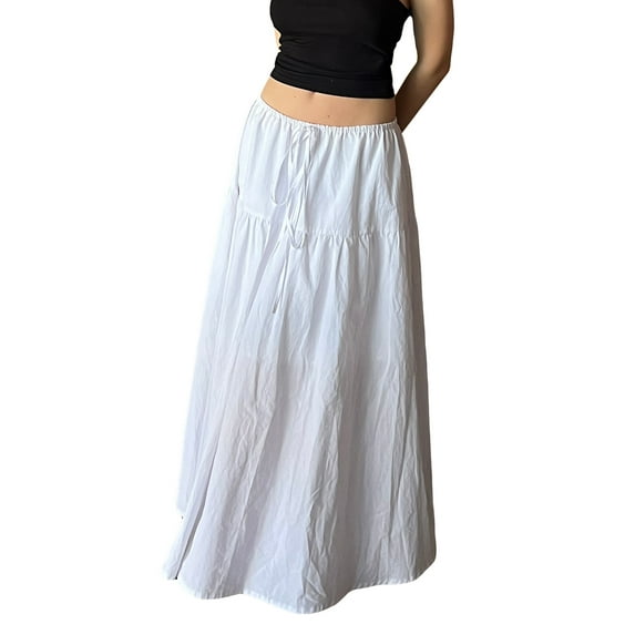 Michellecmm Women Loose A-Line Skirt Solid Color Casual Summer Elastic Drawstring Skirt for Beaches Club Streetwear