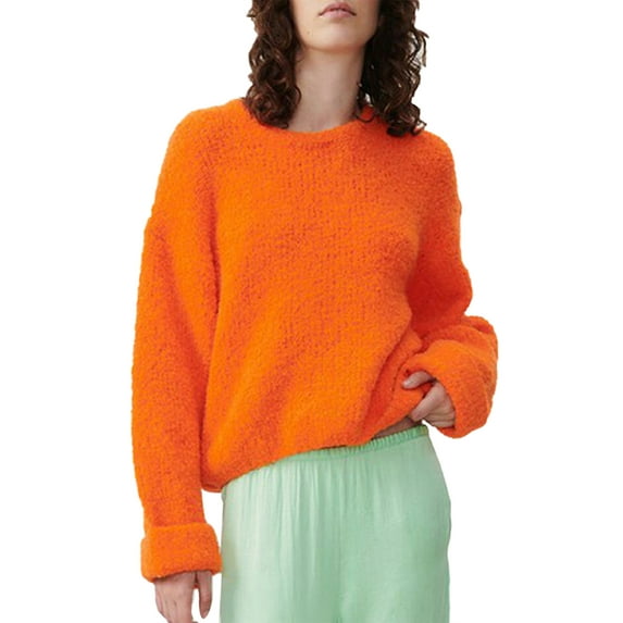 Michellecmm Women Loose Knit Sweater Sweet Solid Color Long Sleeve Pullovers