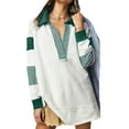 thumbnail image 1 of Michellecmm Women Loose Shirt Contrast Colors Striped Long Sleeve Tops Casual Pullover for Fall Club Streetwear Aesthetic Clothes, 1 of 4
