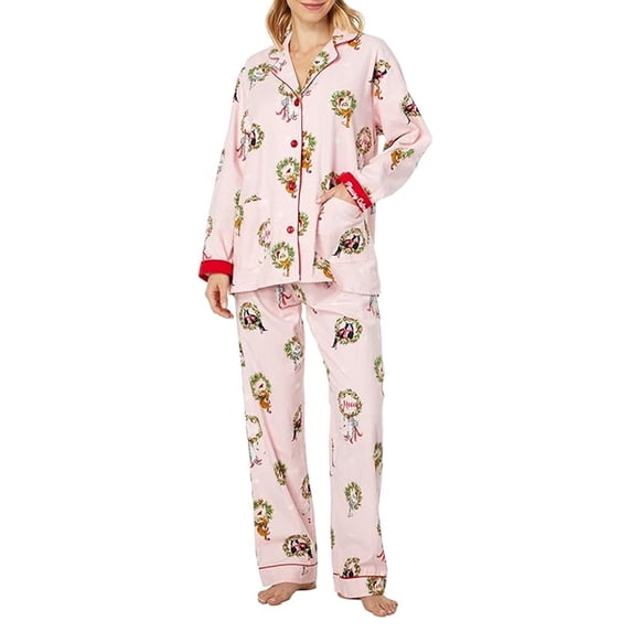 Michellecmm Women Lounge Set Candy Cane/Santa Claus/Wreath Print Shirt Pants