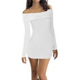 thumbnail image 1 of Michellecmm Women Mini Bodycon Dress Solid Color 3D Flower Boat Neck Off Shoulder Dress Fall Backless Knit Dress, 1 of 6
