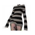 thumbnail image 1 of Michellecmm Women Mini Bodycon Dress Stripe Boat-Neck Long Sleeve Short Dress Spring Autumn Wrapped Hip Party Dress, 1 of 5