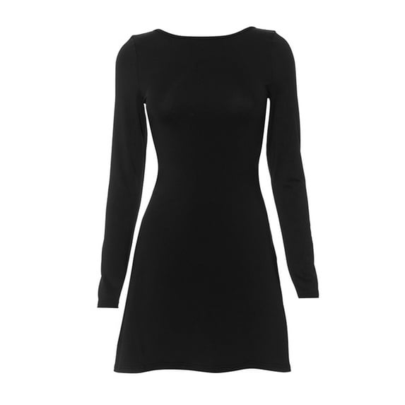 Michellecmm Women Mini Dress Black Long Sleeve Open Back Bow Tie Up Dress