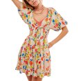 thumbnail image 1 of Michellecmm  Women Mini Dress Floral Print Tie-Up Front Short Sleeve Dress, 1 of 7