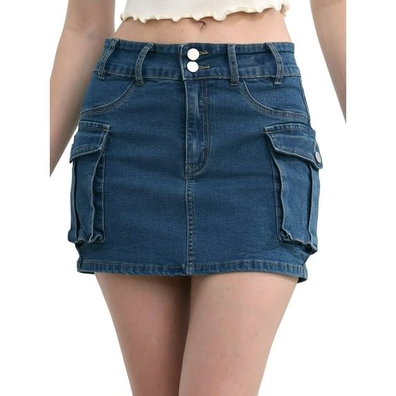 Michellecmm Women Mini Skirt Vintage Low Waist Cargo Skirt Summer Slim Fit Solid Color Skirt with Pockets for Club