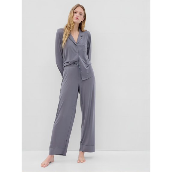 Michellecmm Women Pajama Set Long Sleeve Lapel Button Up Shirt Pants Sets