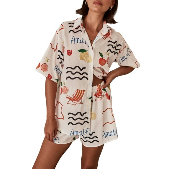 Michellecmm Women Pajamas Set 2 Pieces Loungewear Suits Loose Tops Shorts