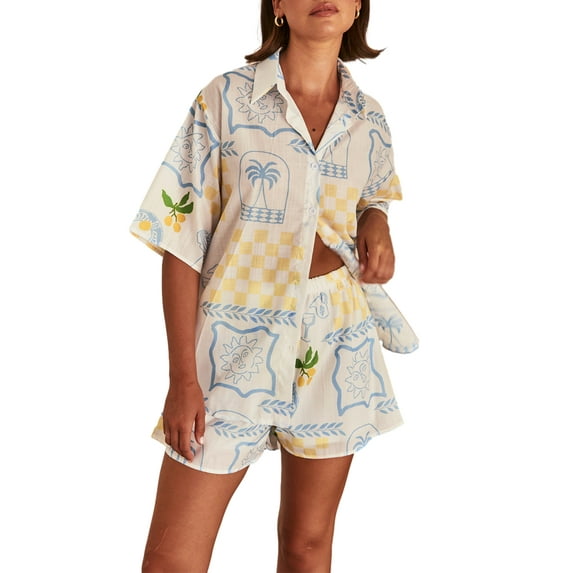 Michellecmm Women Pajamas Set 2 Pieces Loungewear Suits Loose Tops Shorts