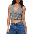 thumbnail image 1 of Michellecmm  Women Plaid Tank Tops Ruffled Smocked Slim Fit V-Neck Crop Shirt, 1 of 7