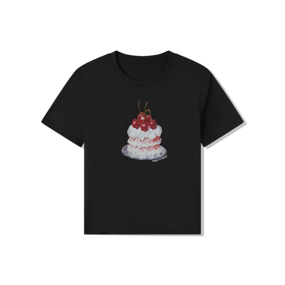 Michellecmm Women Short Sleeve T-Shirts Cherry Cake Print Crew Neck Shirts