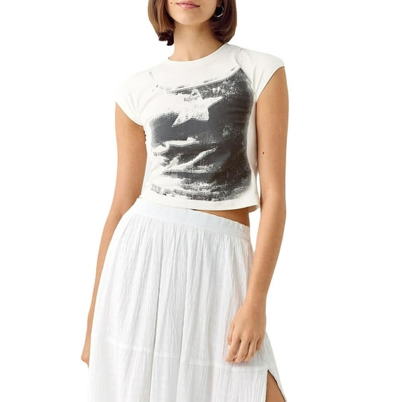 Michellecmm Women Short Sleeve T-Shirts Fruit/Floral/Star Print Round Neck Shirts Summer Casual Slim Fit Tops Streetwear