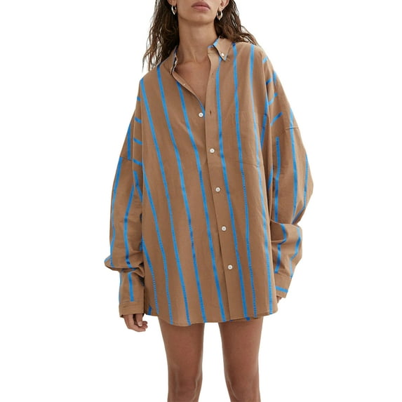 Michellecmm Women Shorts Set, Striped Long Sleeve Shirt with Elastic Waist Shorts