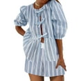 thumbnail image 1 of Michellecmm Women Shorts Set, Striped Short Sleeve Tie-up T-shirt with Elastic Waist Shorts Summer Outfit, 1 of 6