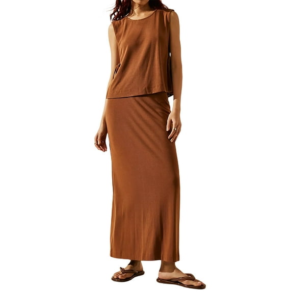 Michellecmm Women Skirt Set, Sleeveless Tie-up Vest with Low Waist Long Skirt