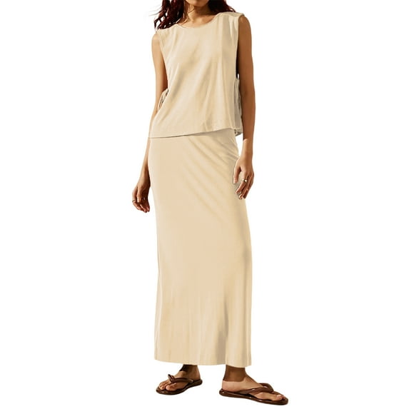 Michellecmm Women Skirt Set, Sleeveless Tie-up Vest with Low Waist Long Skirt