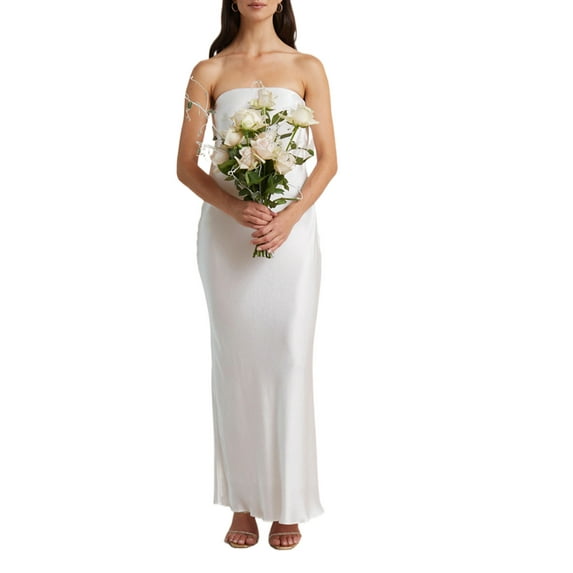 Michellecmm Women Sleeveless Backless Dress, Pure Color Strapless Long Dress