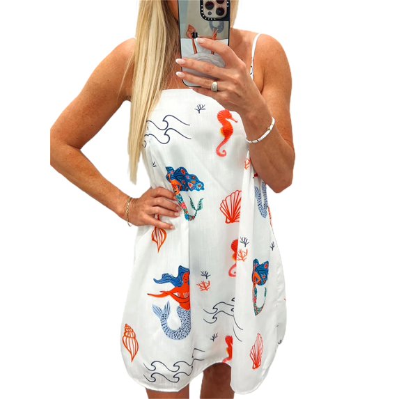 Michellecmm Women Sleeveless Dress Casual Summer Sun/Sea Element Print Mini Dress