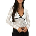 thumbnail image 1 of Michellecmm  Women Slimming Tops Long Sleeve V Neck Sheer Lace Floral Mesh T-shirt, 1 of 9