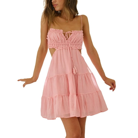 Michellecmm Women Sling Dress, Sleeveless Tie-up Hollowed Summer A-line Dress