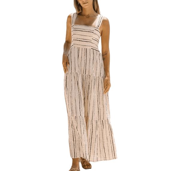 Michellecmm Women Slip Dress, Sleeveless Backless Tie-up Contrast Color Swing Dress Summer Long Dress for Cocktail Party