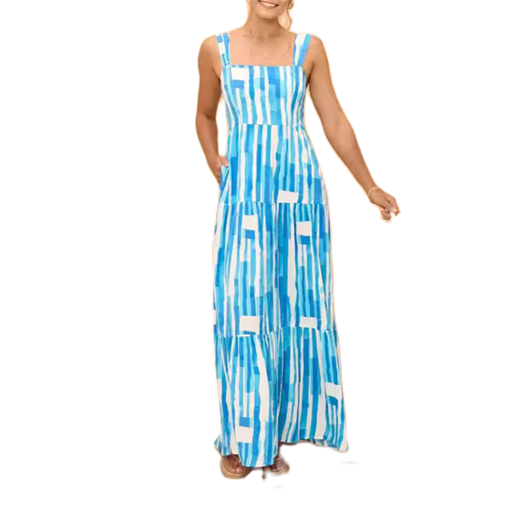 Michellecmm Women Slip Dress, Sleeveless Backless Tie-up Contrast Color Swing Dress Summer Long Dress for Cocktail Party