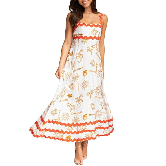 Michellecmm Women Slip Dress, Sleeveless Sun Print Swing Dress Summer Long Dress