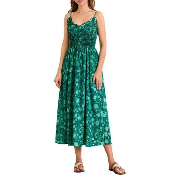 Michellecmm Women Slip Dress Spaghetti Straps Backless Floral Swing Dress Summer Long Dress