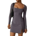 thumbnail image 1 of Michellecmm Women Spring Summer Short Dress Solid Color Long Sleeve Square Neck Split Hem Party Dress, 1 of 7