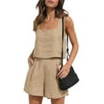 thumbnail image 1 of Michellecmm Women Square Neck Sleeveless Shorts Linen Matching 2 Piece Sets, 1 of 9
